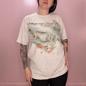 Vintage 90s rainforest graphic t-shirt - heather grey, distressed, marked size L